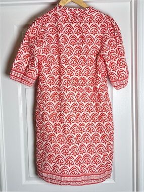 Melissa Nepton Dress Red White Geometric Swiss Dot Ruffle Puff Sleeve